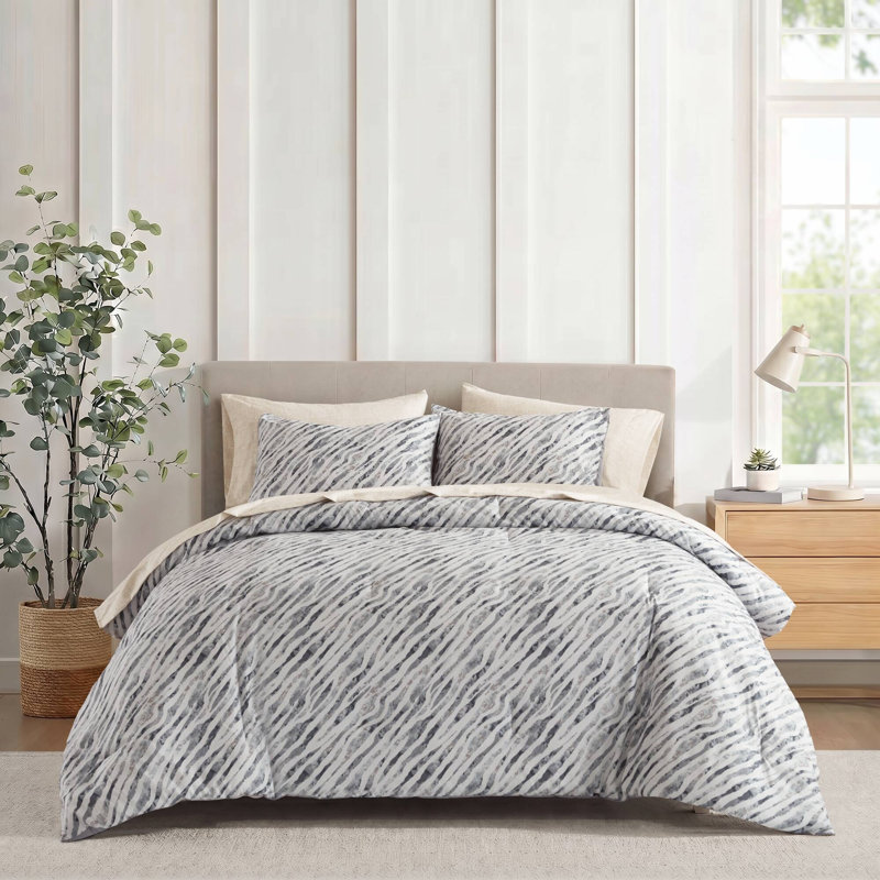 Ensemble d'édredon abstrait pour lit simple en polyester 5 pièces avec draps gris