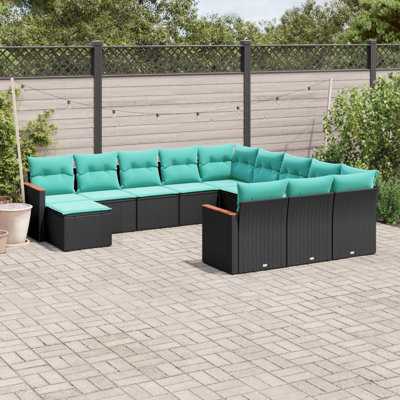  Ensemble de canapé de patio 12 pièces avec coussins en rotin de polyester noir