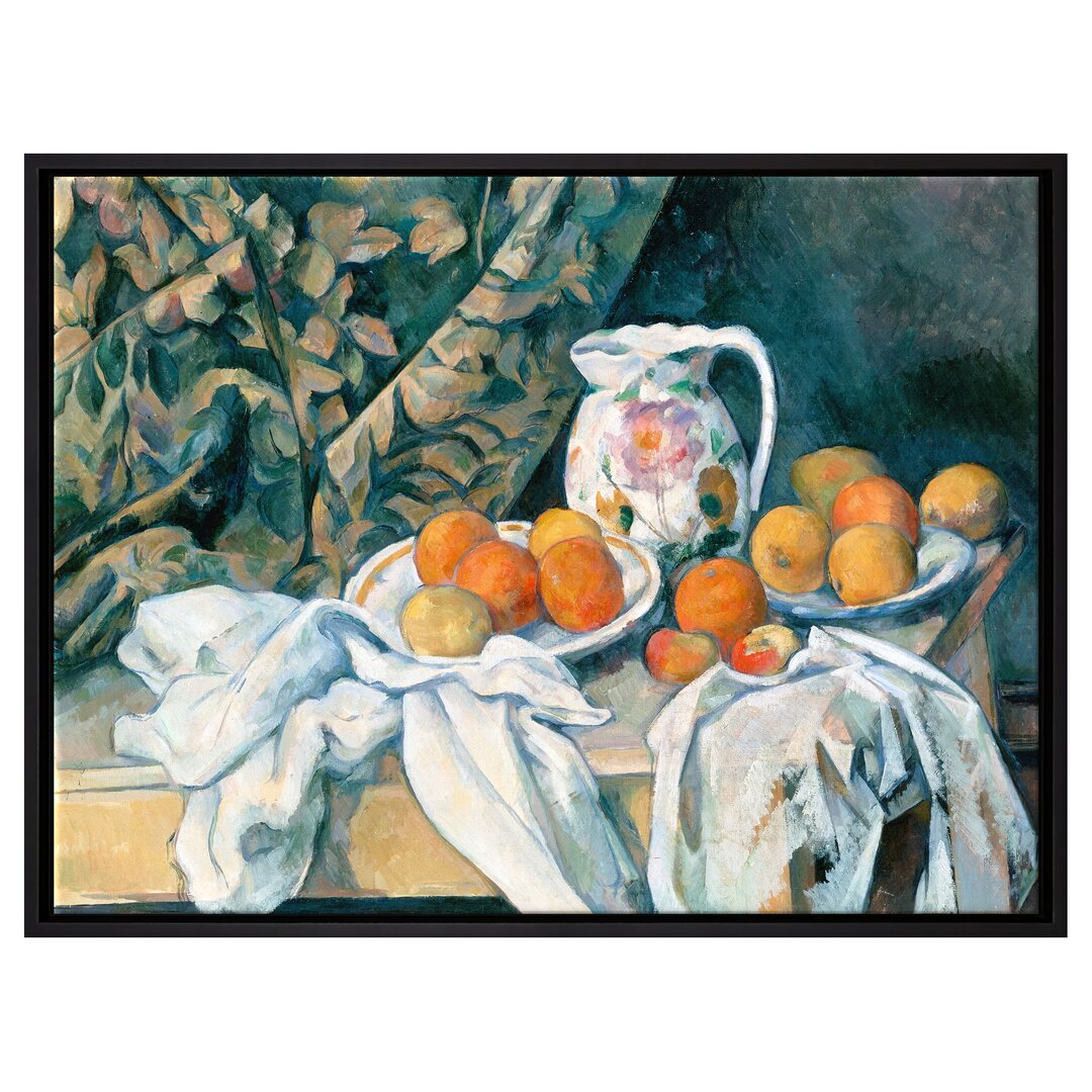 Gerahmtes Leinwandbild Still Life with Curtain von Paul Cezanne