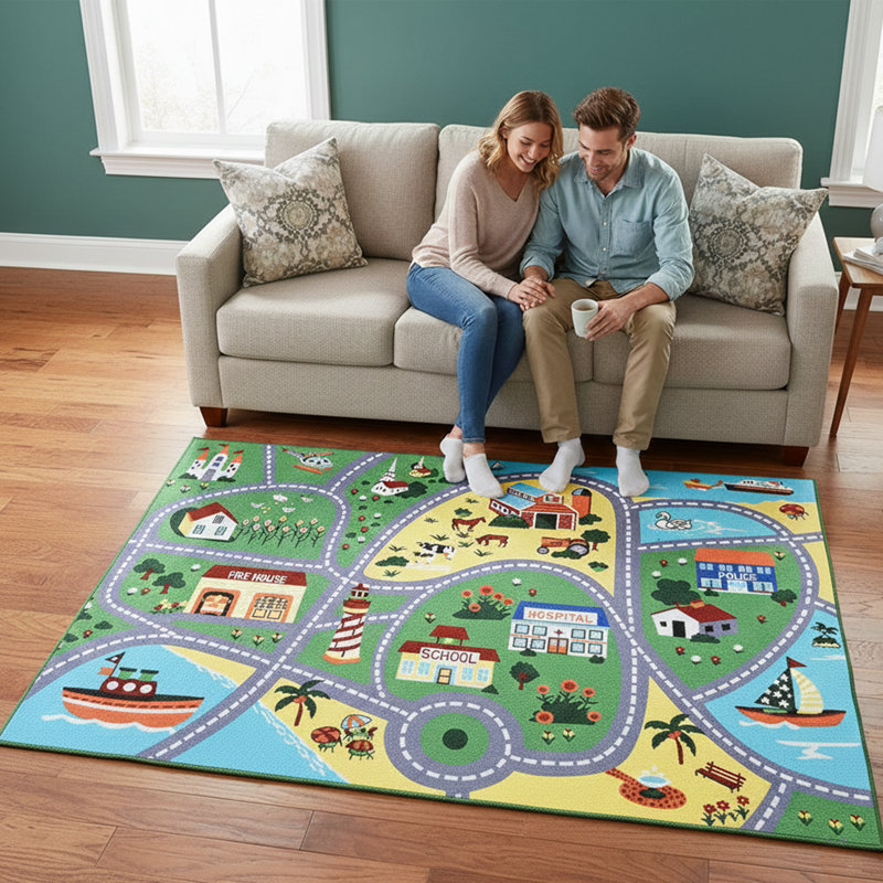 Furnish My Place Jernigan 760 City Map, City Street Map Kids Rug for Nursery, Playroom, Bedroom & Classroom Area, Washable Play Mat, Multicolor