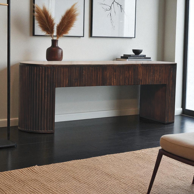 Banc cannelé en velours moka