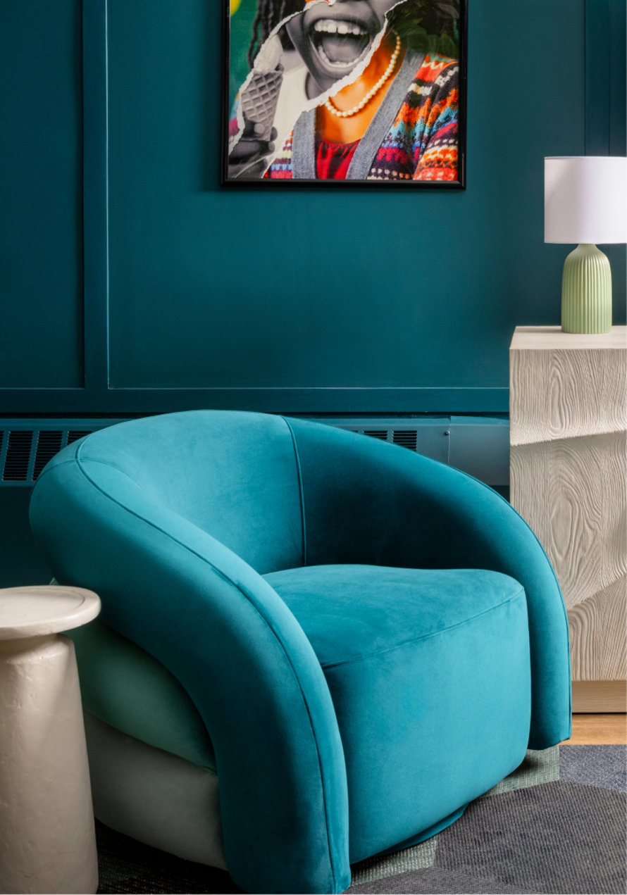 Upholstered accent chair.