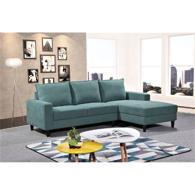 Canapé et méridienne en microfibre / microsuède de 93 po de largeur Gottfried, Face à la droite, Bleu Eton
