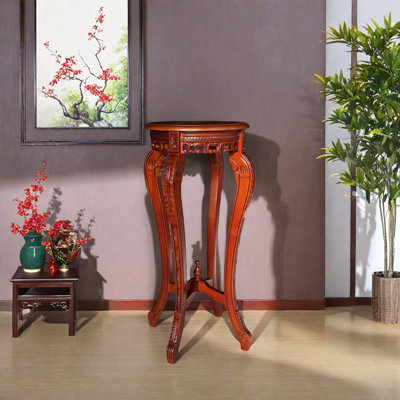 Solid Wood Table with Intricate Carvings High-Leg