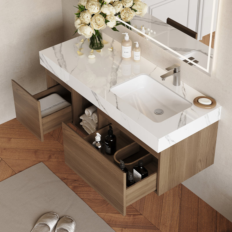 Ensemble de meuble-lavabo simple 48 po avec lavabo et armoire de rangement, Brun, 48", White