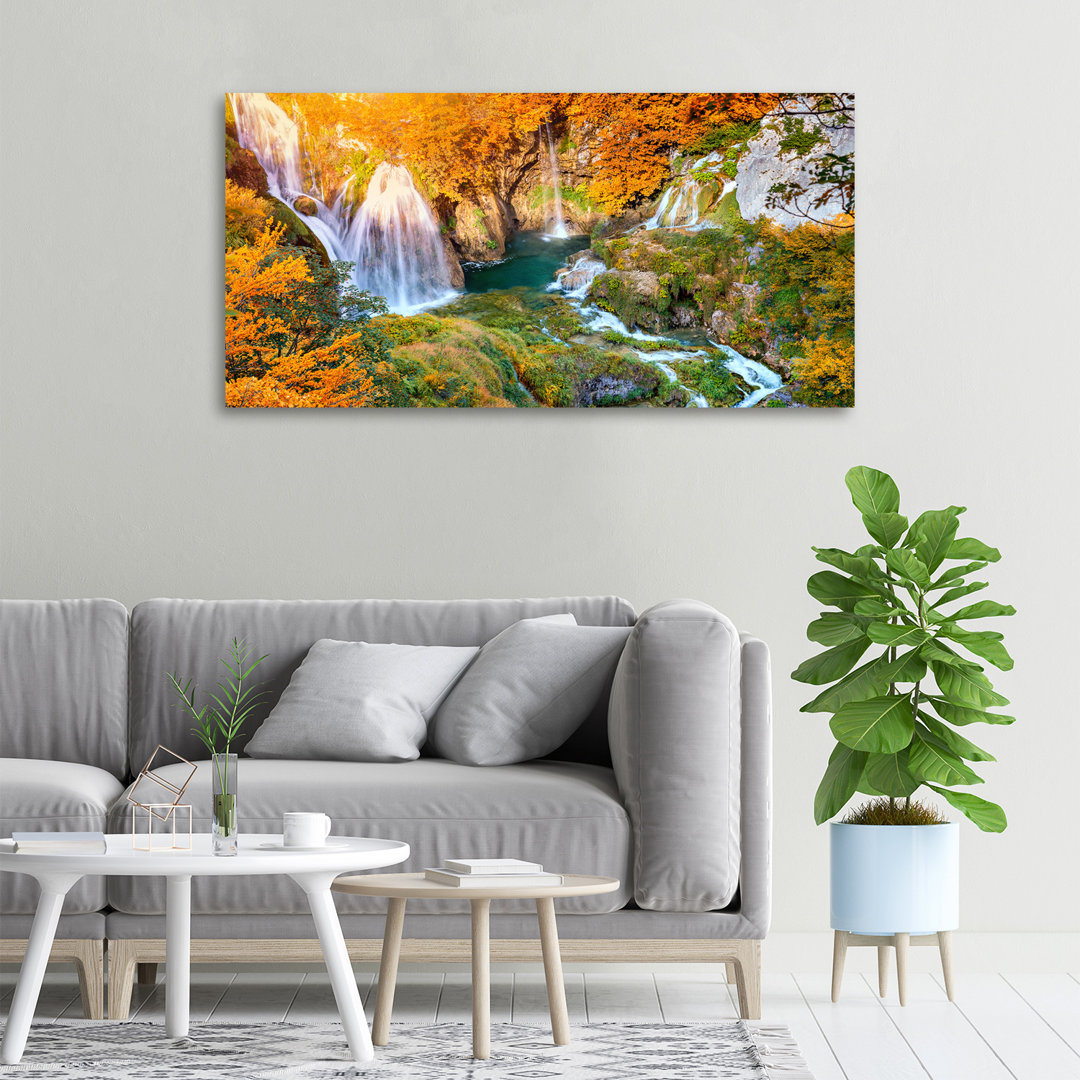 Wasserfall im Herbst - Ungerahmte Kunstdrucke auf Leinwand