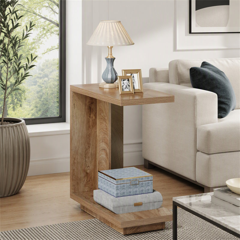 Table de bout en C, table de chevet en bois