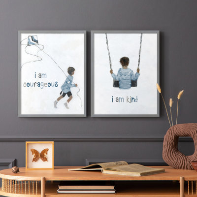 «Boy Flying Kite», reproduction encadrée de qualité supérieure - prêt à être accroché - aucun clou requis - aucun clou requis