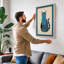 Geometric Blue Cat Mid-Century - Wrapped Canvas-1277903244-1277903254
