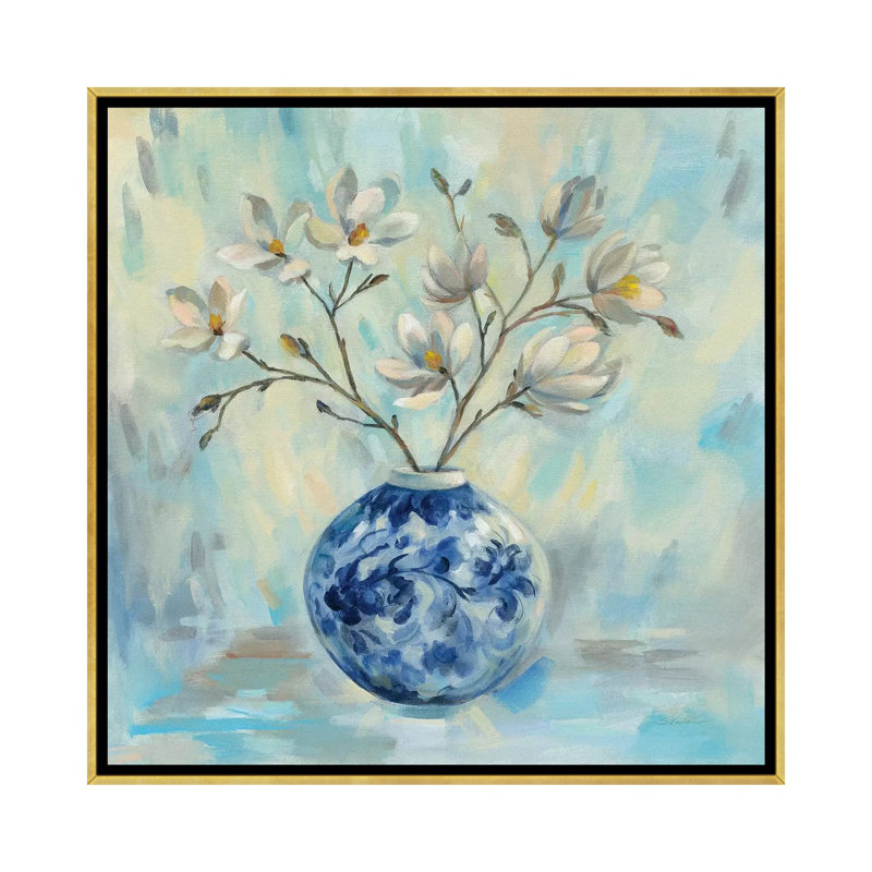 «Chinoiserie and Branches» par Silvia Vassileva - reproduction d'art, H 37 po x l 37 po x P 1,5 po, Toile encadrée d'or