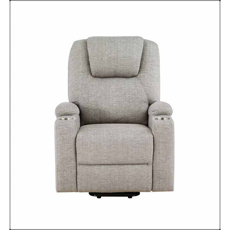 Fauteuil inclinable en chenille gris clair avec lève-personne électrique, massage et rembourrage en mousse confortable pour une détente ultime