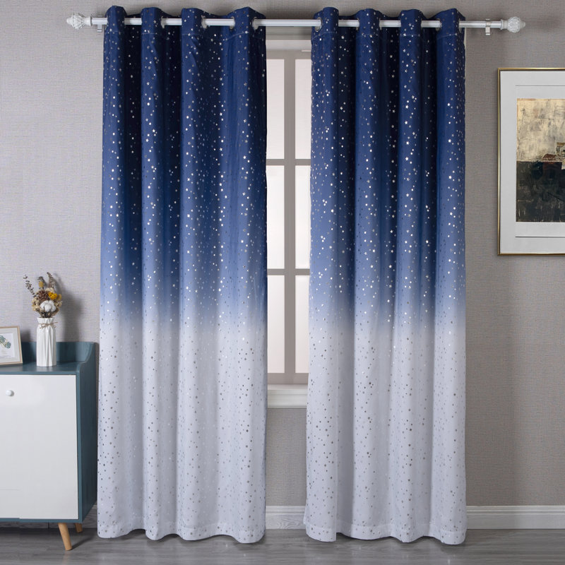 Blackout Curtain Pair, Navy Blue/White