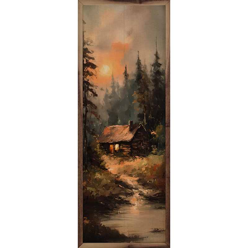 Cabane au lever du soleil dans les pins, H 36 po x l 12 po