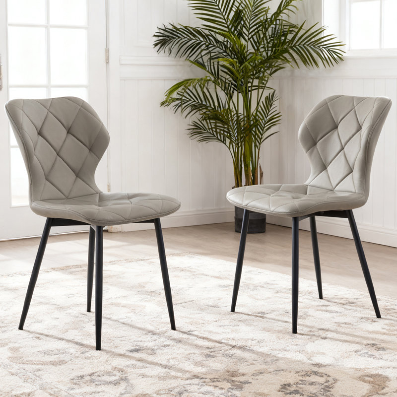 Upholstered Armless Dining Chair With Wraparound Backrest, Faux Leather Grey
