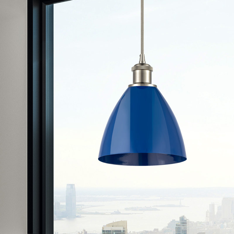 Luminaire suspendu conique 1 lumière, Bleu, Nickel satiné brossé