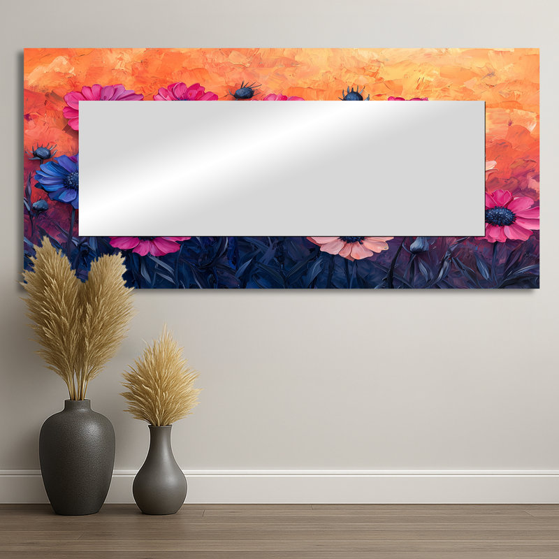 Pop bleuet en contraste néon Pop Art II - Art mural miroir bleuet - imprimé sur métal, 28 po x 60 po