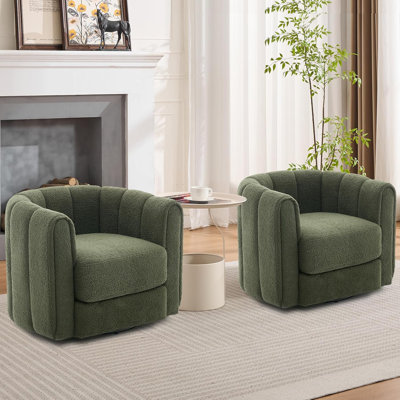 Swivel Barrel Accent Chair 360°, Teddy Fleece Upholstered Armchair with Plush Padding, Round Lounge Chair for Living Room Bedroom
