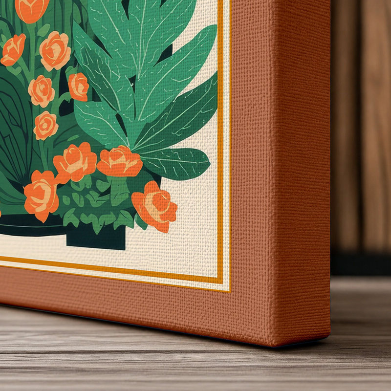 Desert Landscape Botanical - Wrapped Canvas, 36x24 - 91.4 x 61.0 cm, Terracotta Border