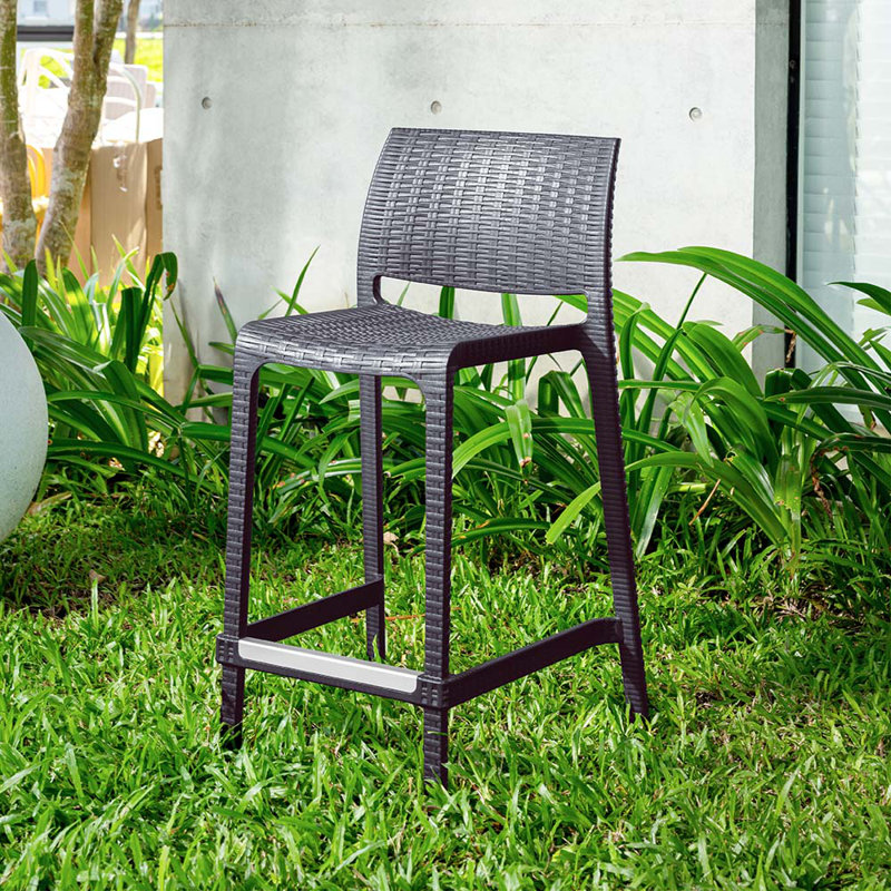 Nenko 25.6"H Resin Low Back Counter Stool, Black