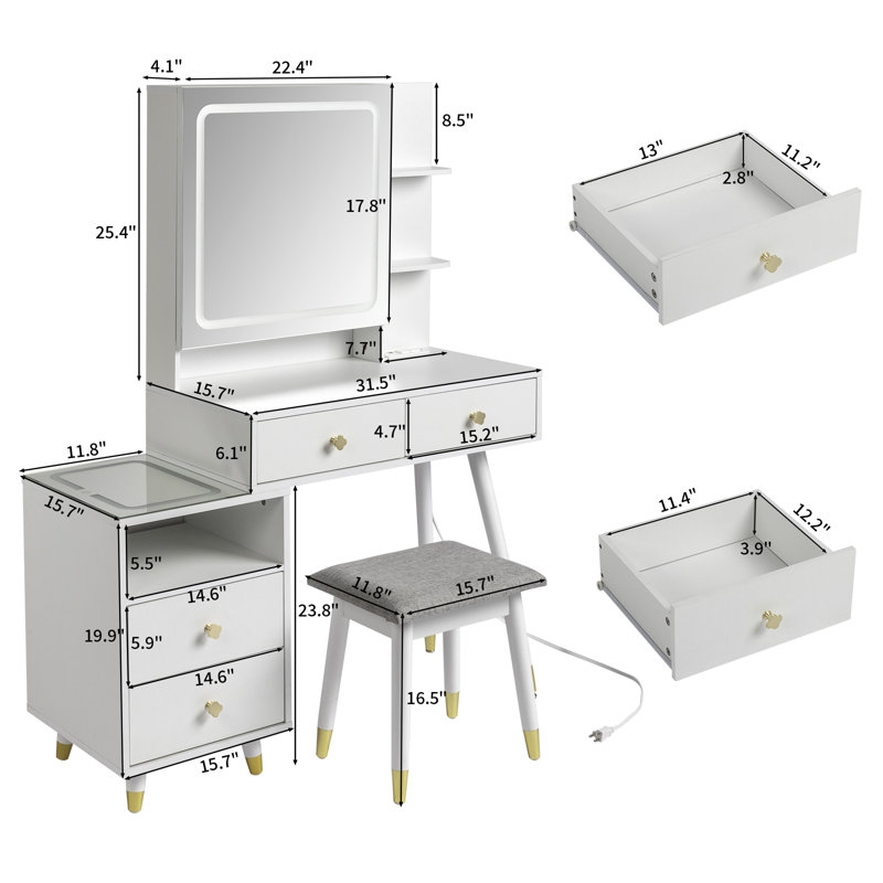 Lavada Vanity Table Stool Set, White