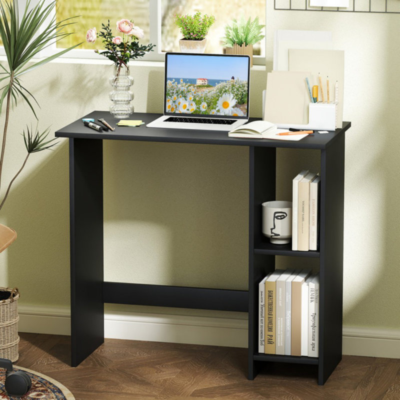 Small Computer Desk With Storage And Adjustable Shelf, Black