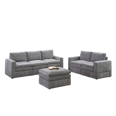 Modern Living Room - Canapé modulaire en suède graphite 6 pièces avec coussin