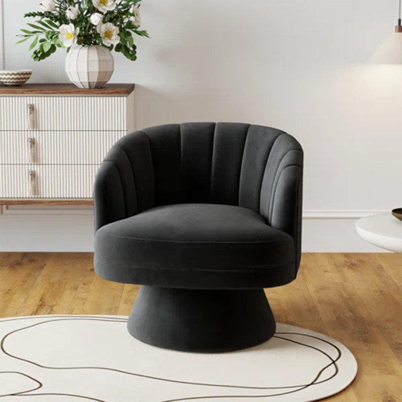 Fauteuil demi-tonneau pivotant en velours Murrow, Noir