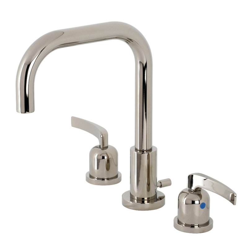 Kingston Brass Two-Handle 3-Hole Deck Mount Widespread Bathroom Faucet with Brass Pop-Up Drain, Flat Lever Handle
