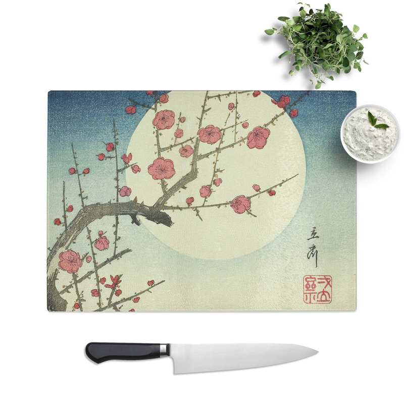 Tempered Glass Plum Branch & Moon by Utagawa Hiroshige Chopping Board, 28.5 cm W x 20 cm L