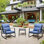 Patio bistro avec coussins bleus - 3 pièces de mobilier d'extérieur protégé pour la pelouse, le jardin, les chaises berçantes près de la piscine, la structure en acier thermolaqué
