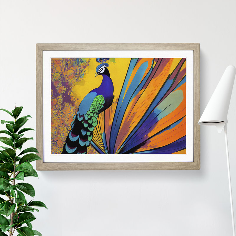 Exclusive Peacock Abstract - Framed Print, 46cm H x 64cm W x 2cm D, Oak