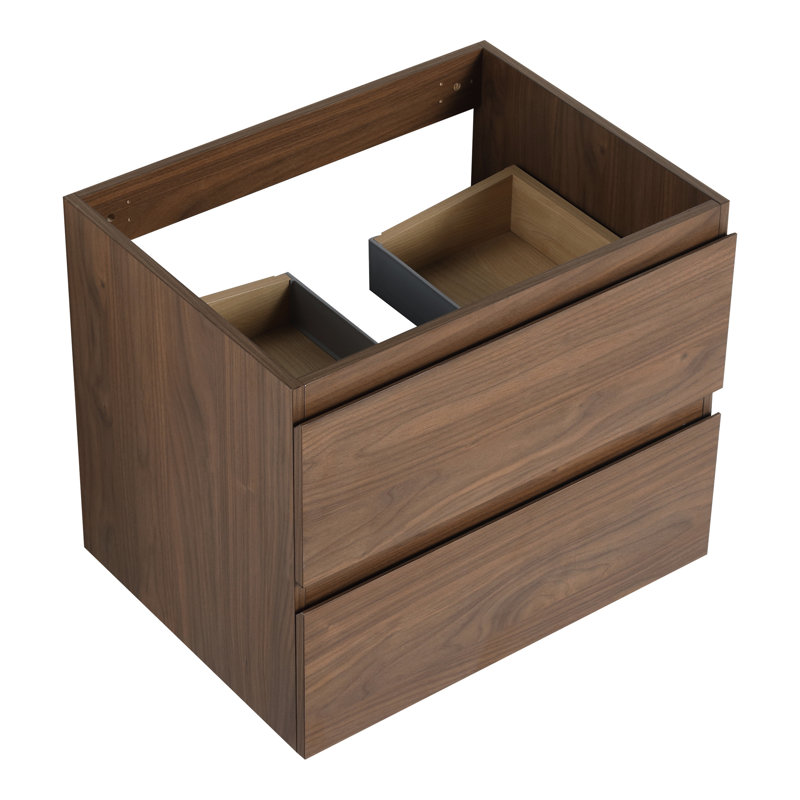 Meuble-lavabo de style moderne de 24 po avec un design flottant, un tiroir à fermeture en douceur et du contreplaqué - idéal pour le rangement en chêne brun, avec 45 glissières à tiroir biseauté aux 2/3 rallonges faciles à nettoyer