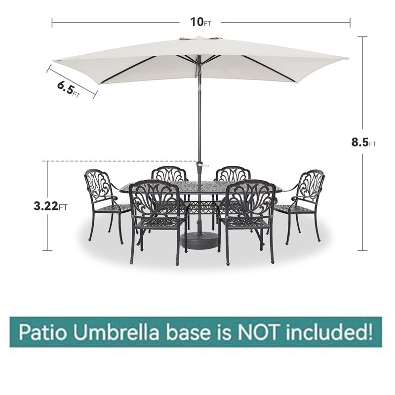 Parasol de patio rectangulaire 6,5 x 10 pi, nervures robustes avec manivelle et bouton-poussoir inclinable, résistant au vent