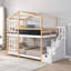 Multifonctionnel lit superposé simple au dessus d'un lit simple avec cadre en bois massif blanc doux avec jeux intégrés et échelle attachée