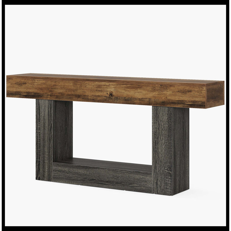 63" Wooden Console Table, Farmhouse 2-Tier Sofa Table Entryway Table, Black