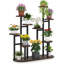 Support pour plante ronde à plusieurs niveaux, support de pot de fleur de coin intérieur et extérieur à finition grain de bois pour patio Balcon