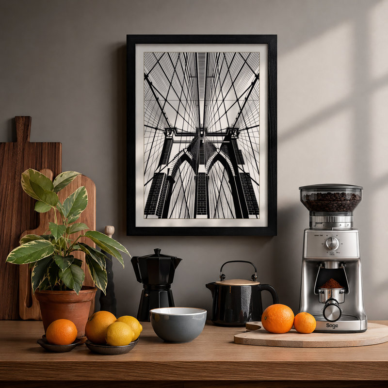 Brooklyn Bridge Ascendant Industrial - Framed Print, A3 - 42.0 x 29.7 cm, Black