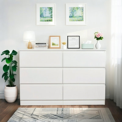 Commode 6 tiroirs, commode de chambre moderne avec comptoir spacieux