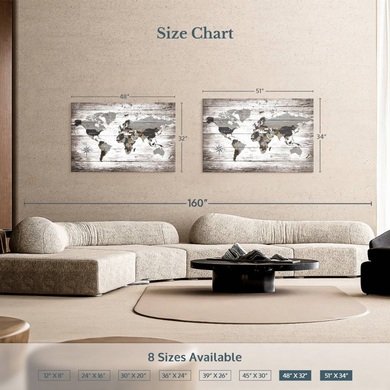 Keiri Aged World Map XXXII, 34" H x 51" W