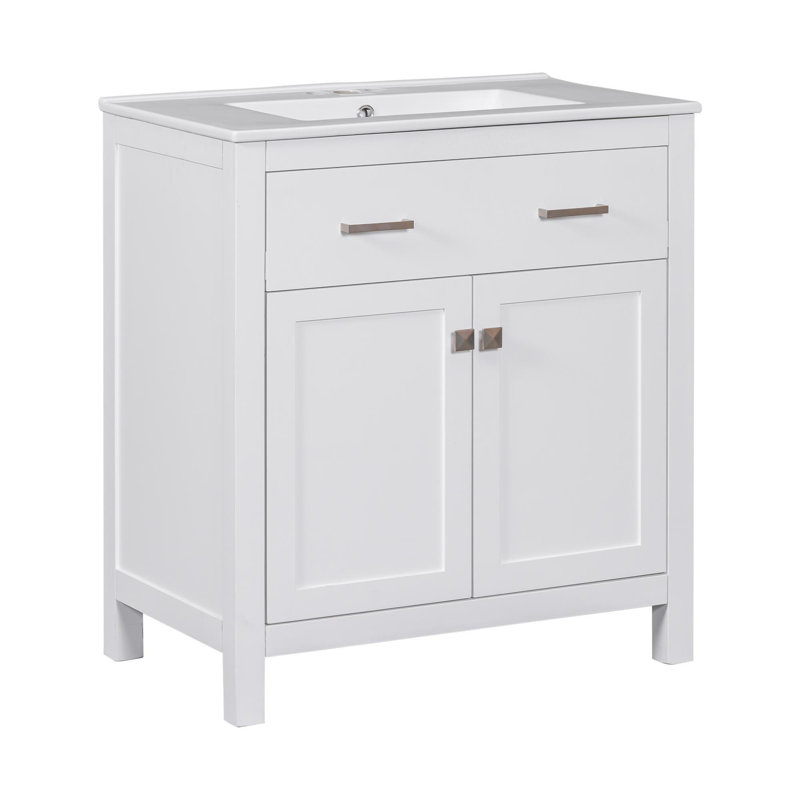 Meuble-lavabo autoportant 30 po, Blanc, Argent