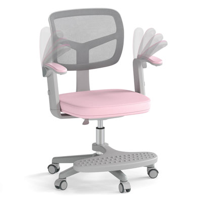 Kids Desk Chair Children Study Chair with Adjustable Height, Armrest & Footrest Pink