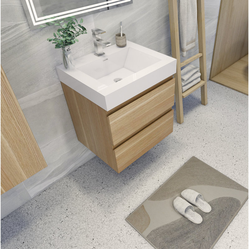 Ensemble de meuble-lavabo mural simple 24 po Boubacar, Chêne blanc