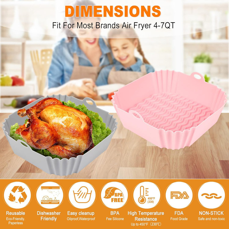 2pcs 8" Reusable Silicone Air Fryer Liners
