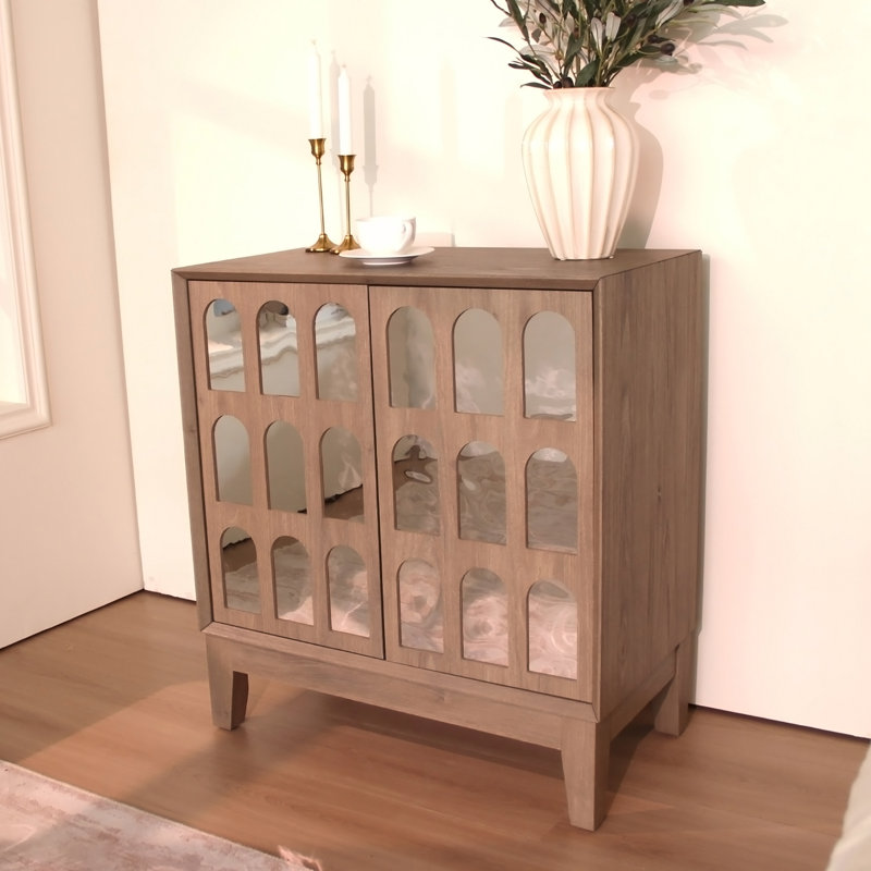 Buffet à buffet, armoire de rangement moderne de style Mid-Century avec portes et tablettes, armoire de style bohème en bois pour le salon