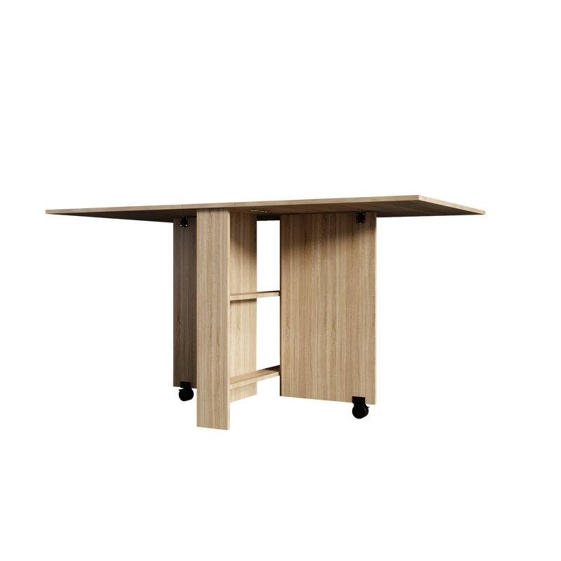 Table de salle à manger rectangulaire pliante, 2 compartiments de rangement, 6 sièges, moderne, bois de peuplier, table d'assemblage simple et de soins hygiéniques avec rangements, forme, capacité d'assise, simple