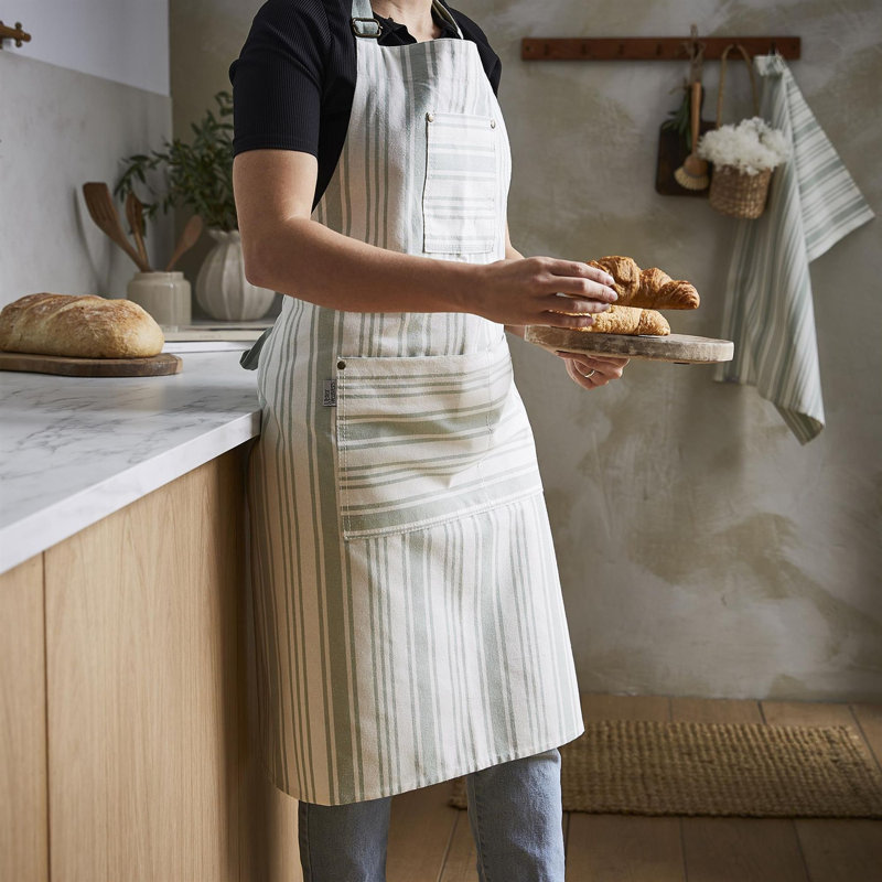 Sage Stripe Striped Cotton Bib Apron