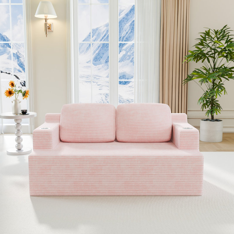 Boneless Folding Compression Sofa, Pink, 2, 28.3" H x 66.93" W x 35.4" D