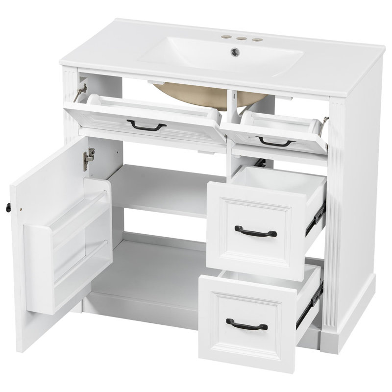 Meuble-lavabo 36 po avec lavabo et rangement, Blanc, Noir