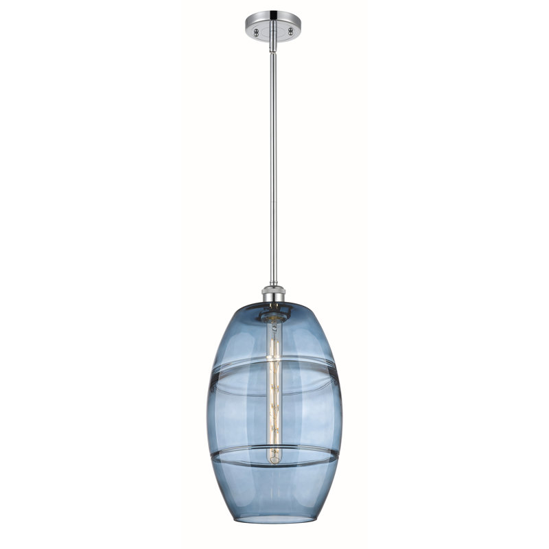 Luminaire suspendu à 1 tige Ballston Bettylou-516-G557, H 18,5 po x l 10 po x P 10 po, Bleu princesse, Chrome poli