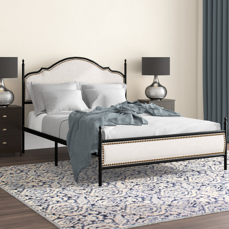 Lit plateforme tapissier Alaja, Beige, Grand